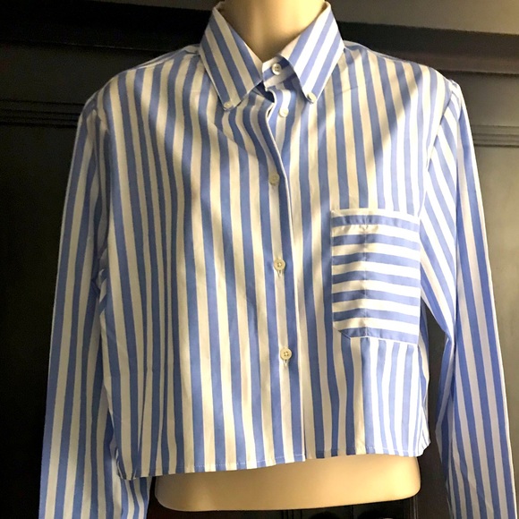 New Meme Chose Cropped Blue White Button down up Shirt Stripes NWT Fall New $185 - Picture 1 of 2